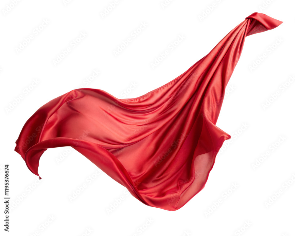Flying red silk fabric on white background, smooth and elegant Flying red silk fabric on white background, smooth and elegant