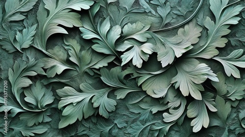 Wallpaper Mural Teal leaf pattern, embossed texture, wall decor, background image Torontodigital.ca