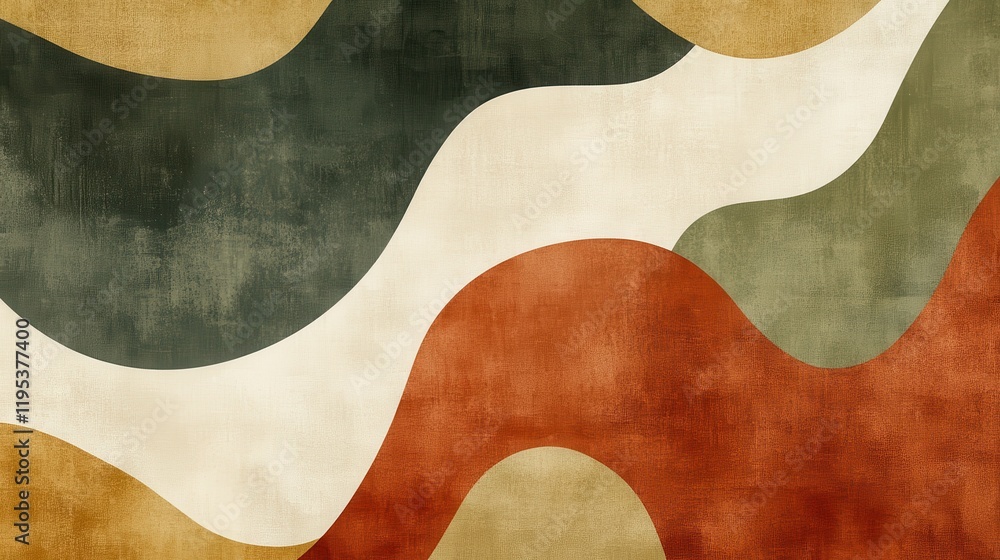 Abstract wave forms featuring muted earth tones create a harmonious blend of colors and shapes in a unique design Abstract wave forms featuring muted earth tones create a harmonious blend of colors and shapes in a unique design