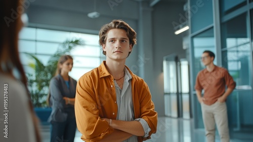 Wallpaper Mural Young Entrepreneur Standing Confidently in Modern Office Setting Torontodigital.ca