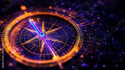 Wallpaper Mural A futuristic compass glows with vibrant orange and purple hues, guiding the way through a digital landscape. Torontodigital.ca