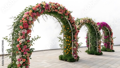 Fototapeta Naklejka Na Ścianę i Meble -  Set of flower arches on a transparent background. The concept of plants, celebration and design.