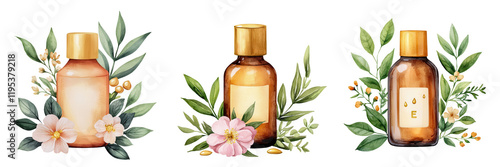 Wallpaper Mural Golden Vitamin Serum Bottles Surrounded by Greenery Torontodigital.ca