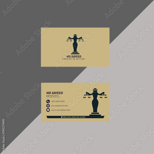 Luxury Olive Beige Classic Legal Advocate Visiting Card. Clean Unique Lawyer Business Card. Vector Illustrator 