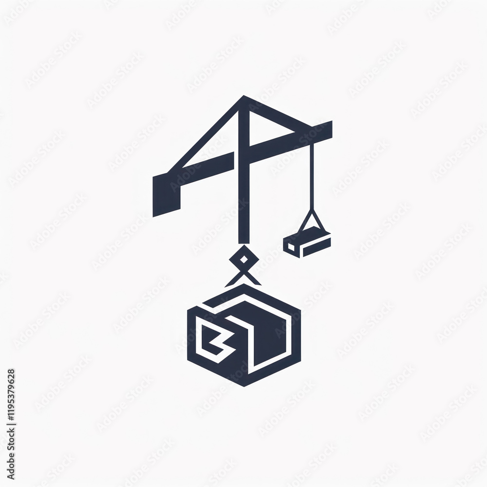 Abstract construction logo featuring a crane lifting a building block, sleek design Abstract construction logo featuring a crane lifting a building block, sleek design