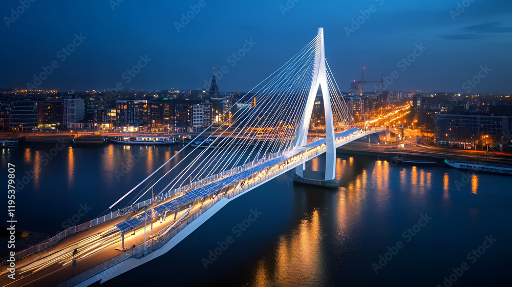 Fototapeta premium A modern city bridge illuminated by energy-efficient