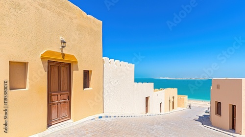 Coastal Town Buildings and Ocean View