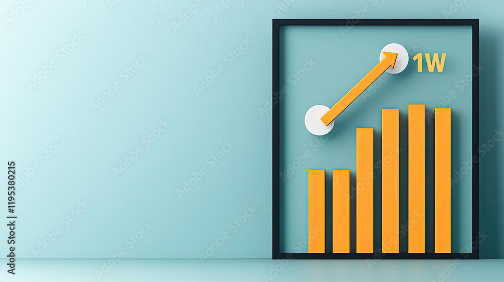 Obraz premium A modern infographic displaying a bar graph with an upward trend in a sleek black frame against a soft turquoise wall.
