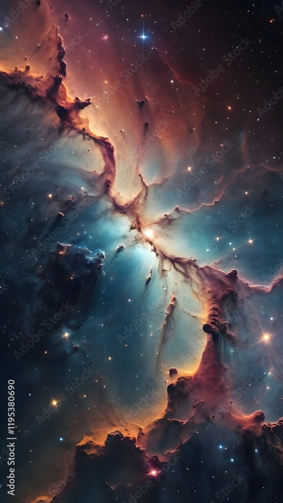 Abstract cosmic background with nebula-like textures and glowing stars, perfect for wallpaper designs Abstract cosmic background with nebula-like textures and glowing stars, perfect for wallpaper designs