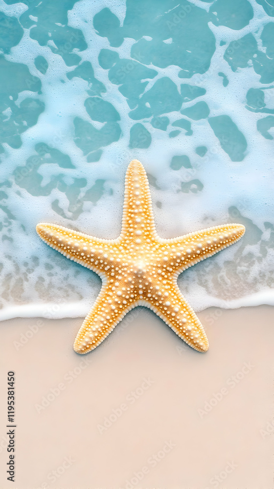 Starfish on Sandy Beach Ocean Wave Illustration Starfish on Sandy Beach Ocean Wave Illustration