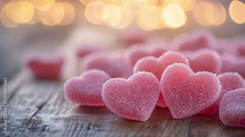 Obraz premium A dreamy Valentine's Day concept with heart shapes and warm bokeh lights, perfect for romantic themes or seasonal celebrations.