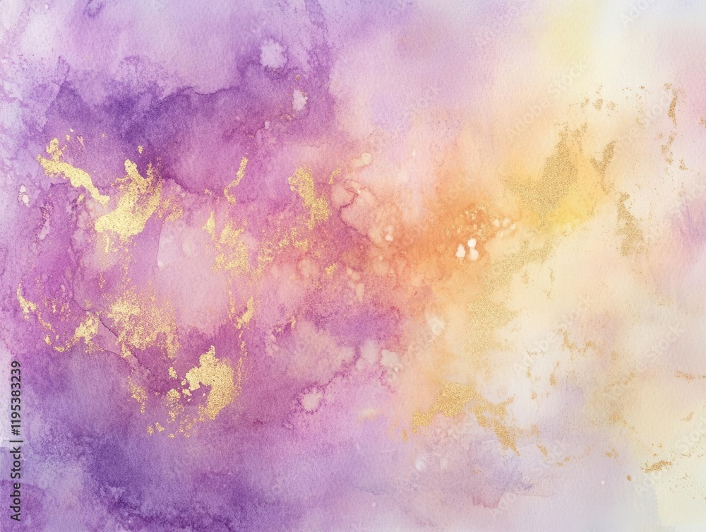 Obraz premium title dreamy watercolor abstract background with flowing soft pastel colors and delicate gold foil accents in ethereal gradient design