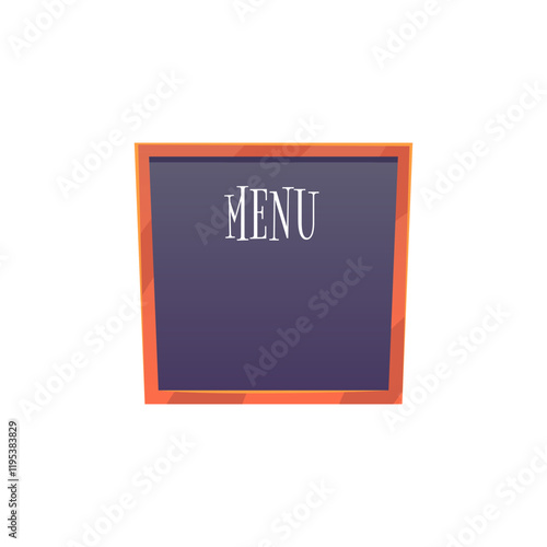 Restaurant or Cafe menu board vector flat icon, blank black chalkboard in wooden frame with menu written and text place