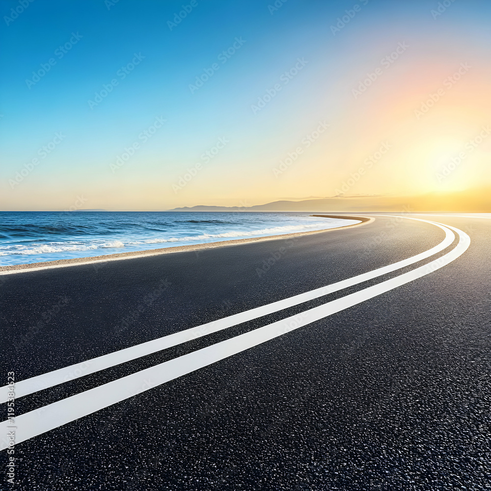 Fototapeta premium Coastal Road Sunset Illustration