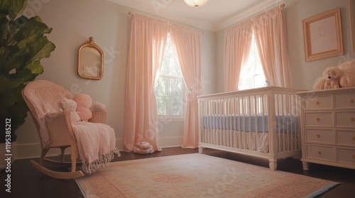 Pastel-toned nursery with soft pink and blue decor creates a serene atmosphere for a baby's room