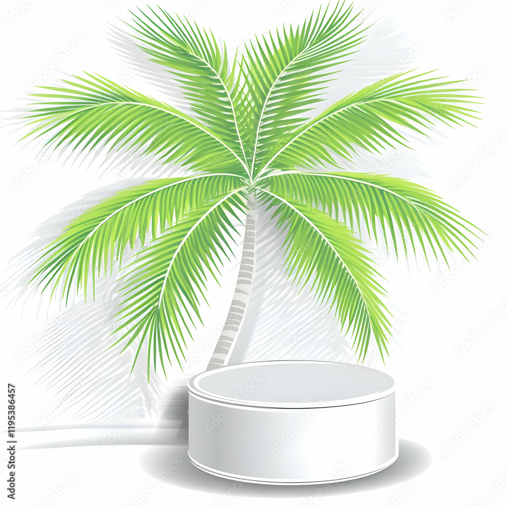 Tropical Palm Illustration with White Cylinder Tropical Palm Illustration with White Cylinder