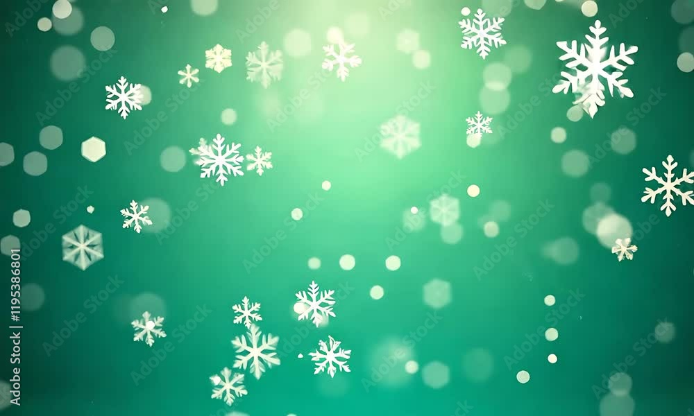 Snowflakes on a Green Background - Festive Winter Scene for Holiday Designs Snowflakes on a Green Background - Festive Winter Scene for Holiday Designs