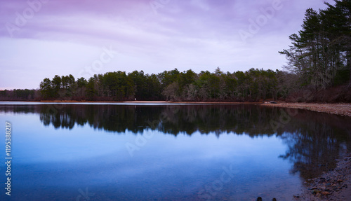 Photos Tranquil New England Winter Panoramic Landscape with Water Reflections over the