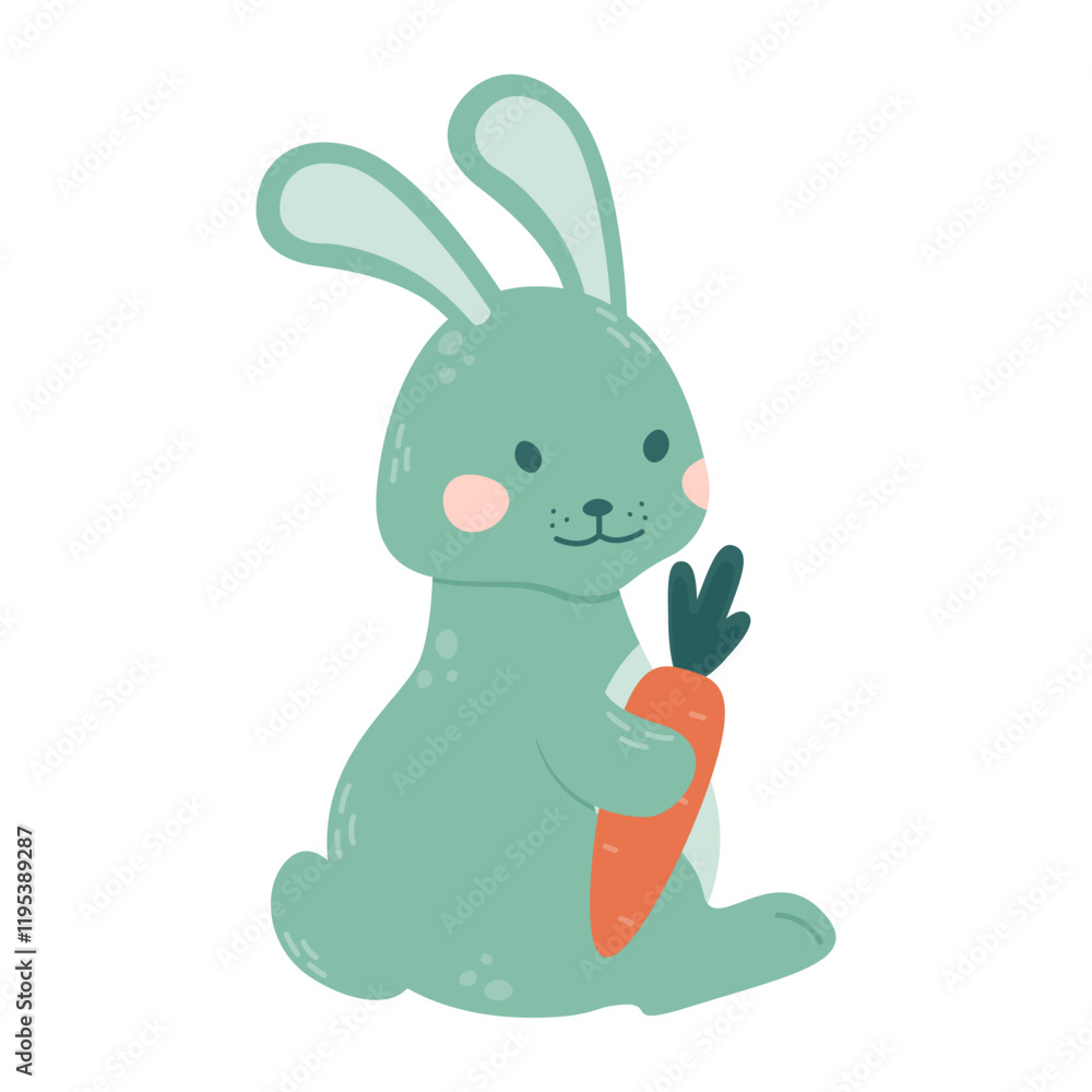Obraz premium The bunny is sitting and holding a large carrot in his paw.