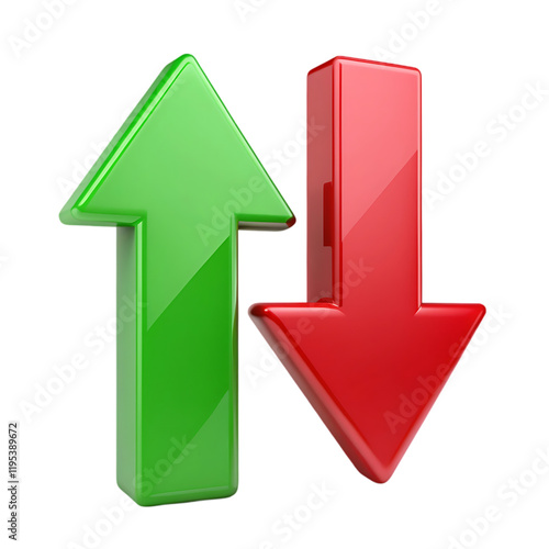Shiny Green Up Arrow Red Down Arrow 3D Graphic icon sign trend stock chart glossy design  