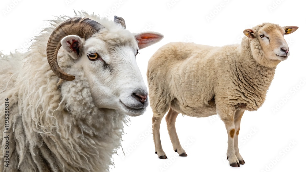 Set of sheep portraits on transparent background. Domestic and wild animal concept. Set of sheep portraits on transparent background. Domestic and wild animal concept.