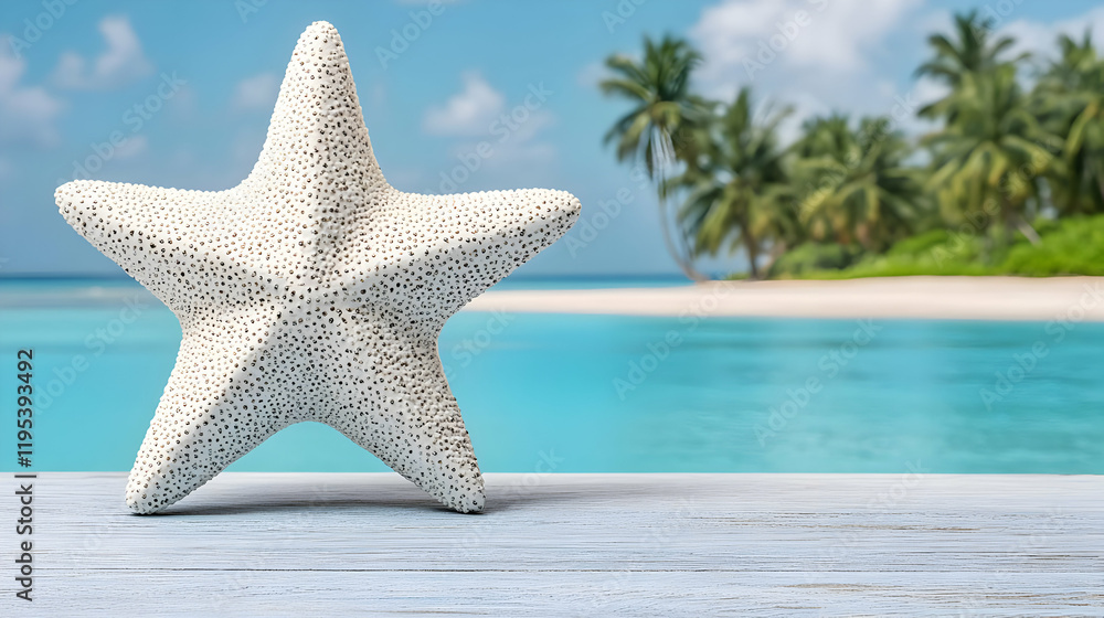 White Starfish 3D Render Tropical Beach White Starfish 3D Render Tropical Beach