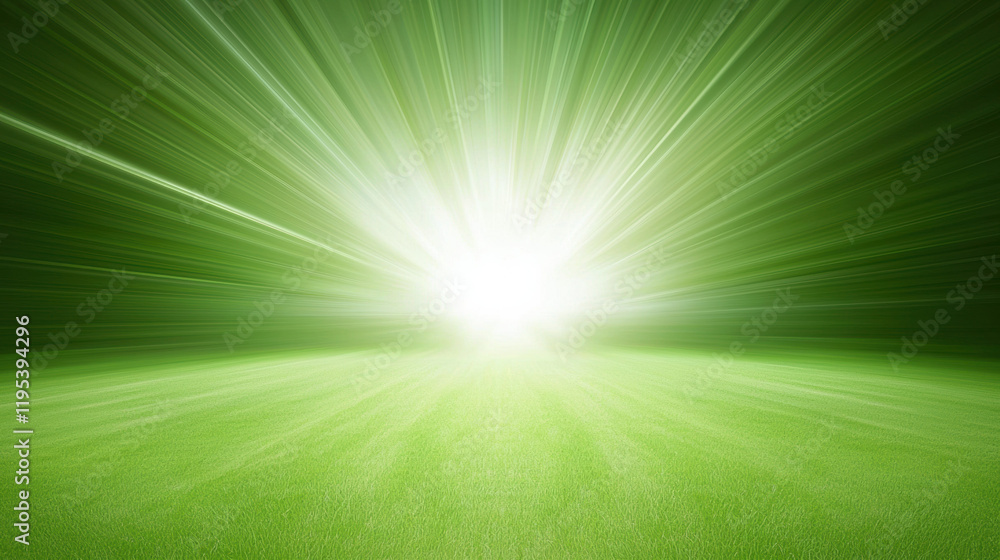 Bright green landscape with radiant light beams illuminating scene Bright green landscape with radiant light beams illuminating scene