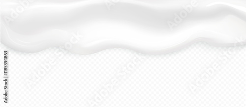 Milk cream vector high quality texture with shadow isolated on transparent background. Melted white creamy, youghurt, milkshake border template
