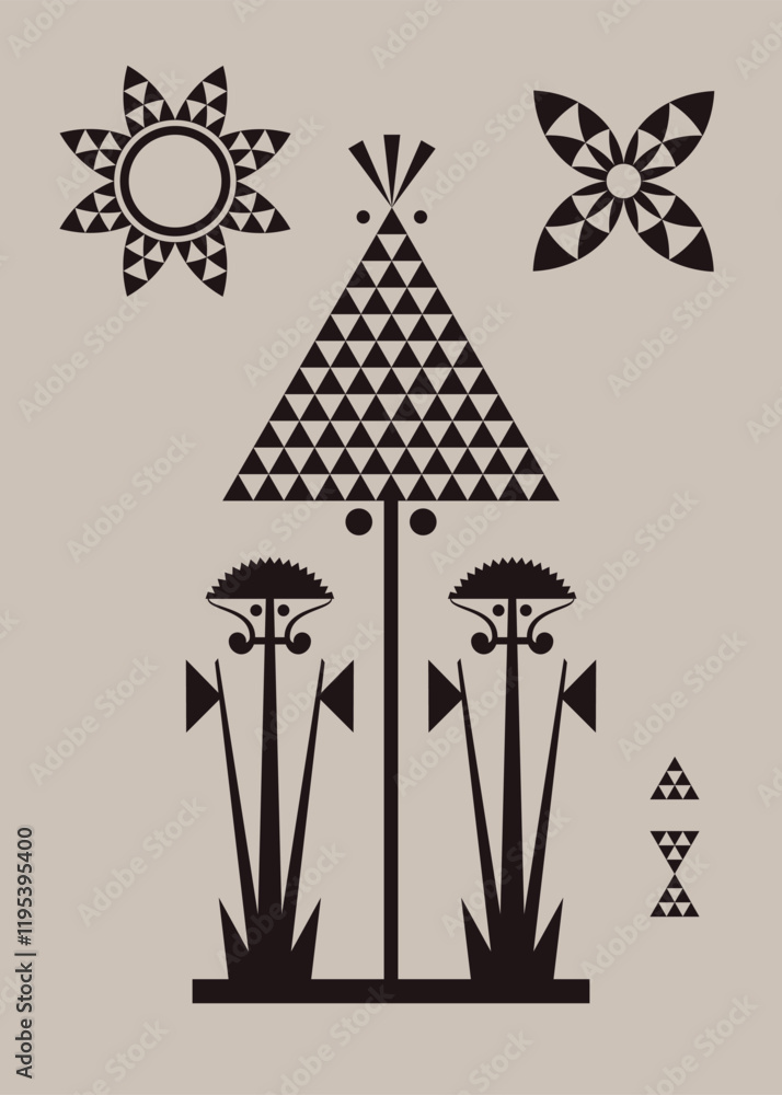 Fototapeta premium Ethnic art style tattoo, idol and ornament. 