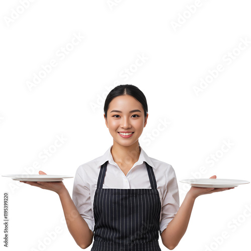 Smiling Waitress Portrait on Transparent Background – Happy Food Service Worker photo