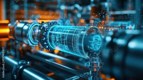 An intricate view of a pneumatic actuator equipped with pressure sensors connected to a digital monitoring display showcasing operating pressure.