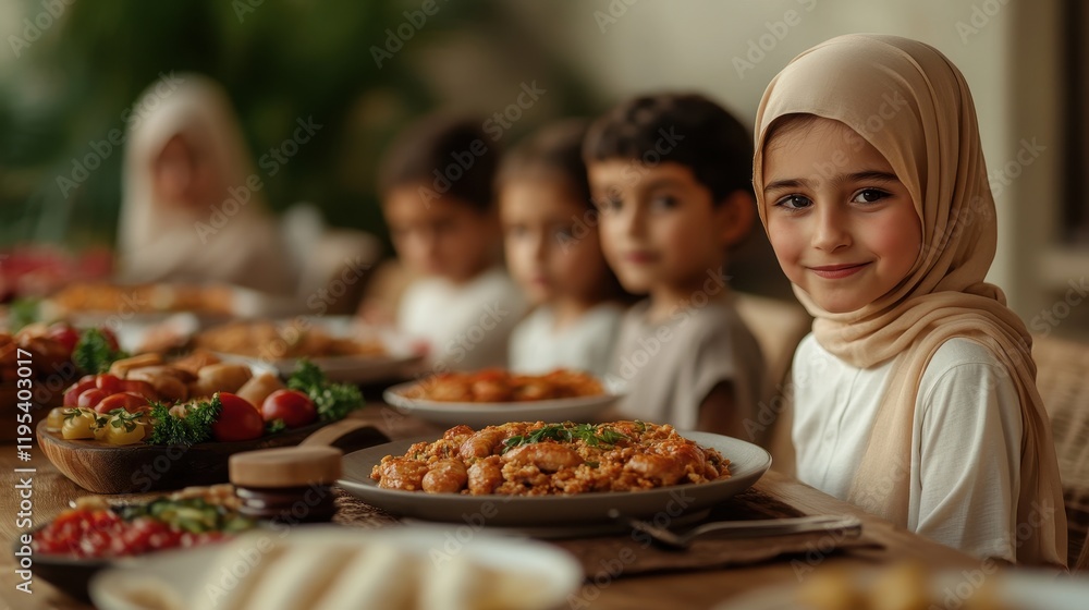 Young Girl Smiles at Dinner With Family Young Girl Smiles at Dinner With Family