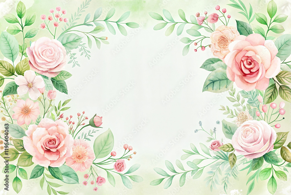 Delicate floral frame with roses and greenery Delicate floral frame with roses and greenery