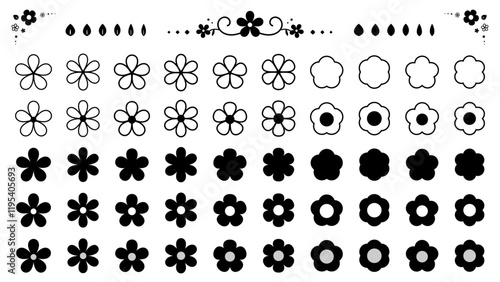 シンプルな普通の花のアイコンセット