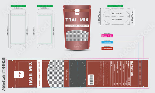 Trail mix pouch design template, Unique design, vector illustration with mockup