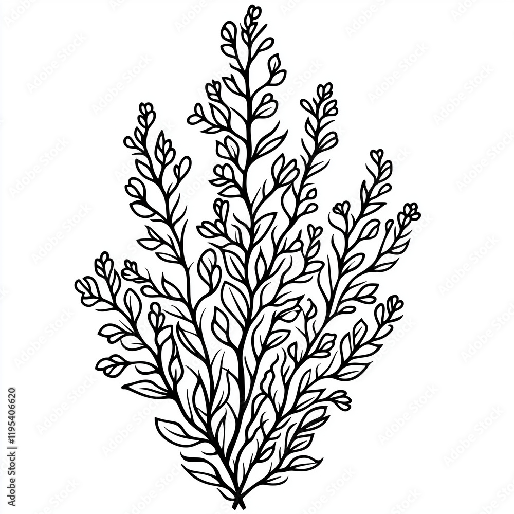 Naklejka premium Simple line drawing of a Seaweed full body on a white background,