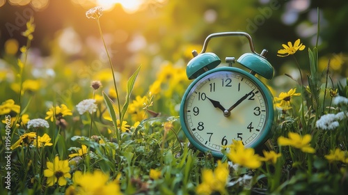 Daylight Saving Time Reminder with Clocks and Sunrise photo