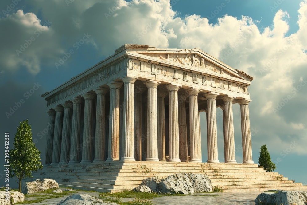 Obraz premium Ancient Greek Temple under Dramatic Sky
