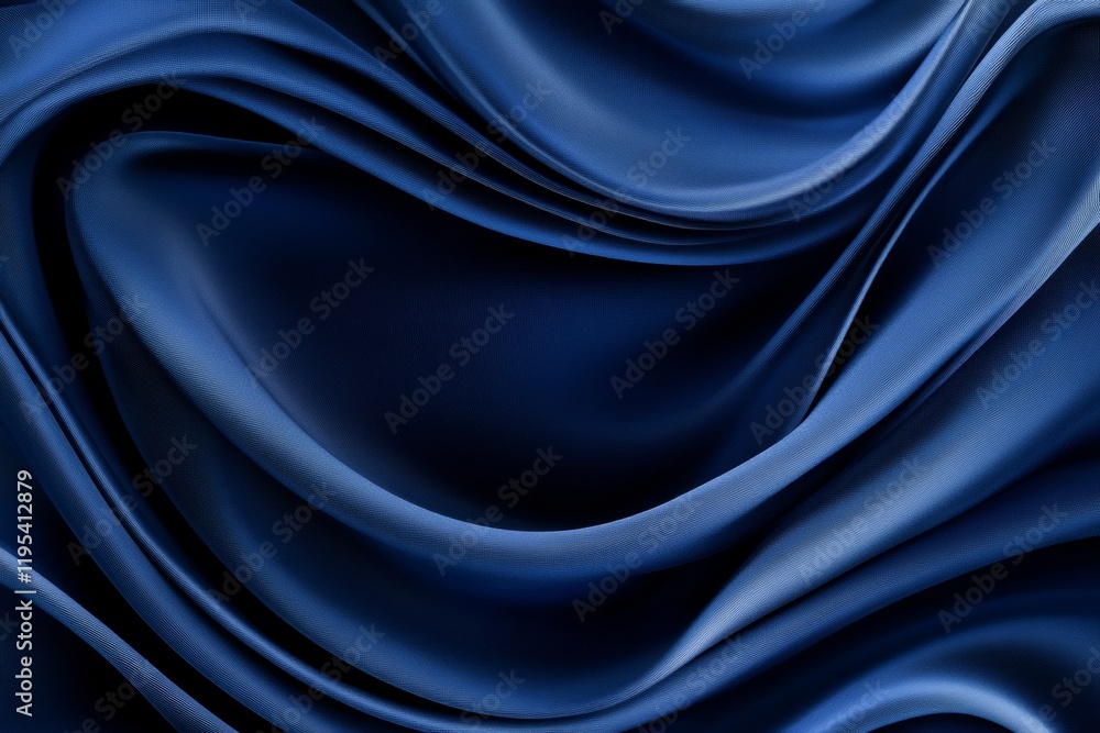 Obraz premium Deep blue silk fabric flows in elegant waves, creating a luxurious and sophisticated texture.