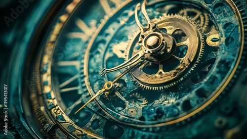 Wallpaper Mural Closeup of a clock with Roman numerals on a green background Torontodigital.ca