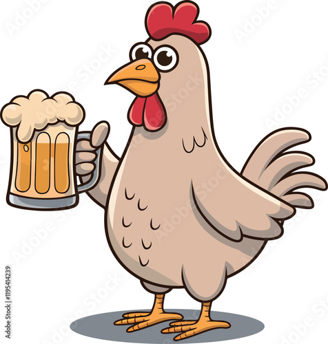 Funny cartoon chicken holding beer glass vector art illustration 2