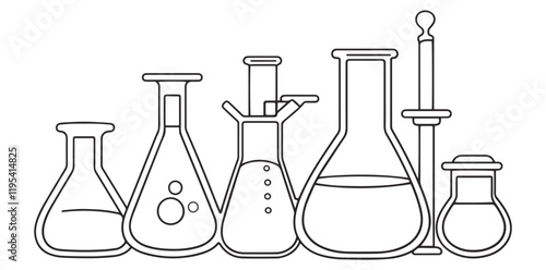 laboratory flasks vector outline, line art, coloring page illustration