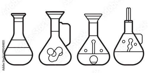 laboratory flasks vector outline, line art, coloring page illustration