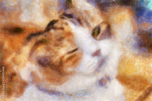 Cats in various poses Chalk paint Illustrations creates art style impressionism of painting.