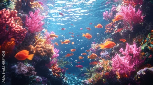 Wallpaper Mural A dynamic view of a vibrant reef ecosystem during the day, filled with an array of fish, invertebrates, and coral, showcasing biodiversity  Torontodigital.ca