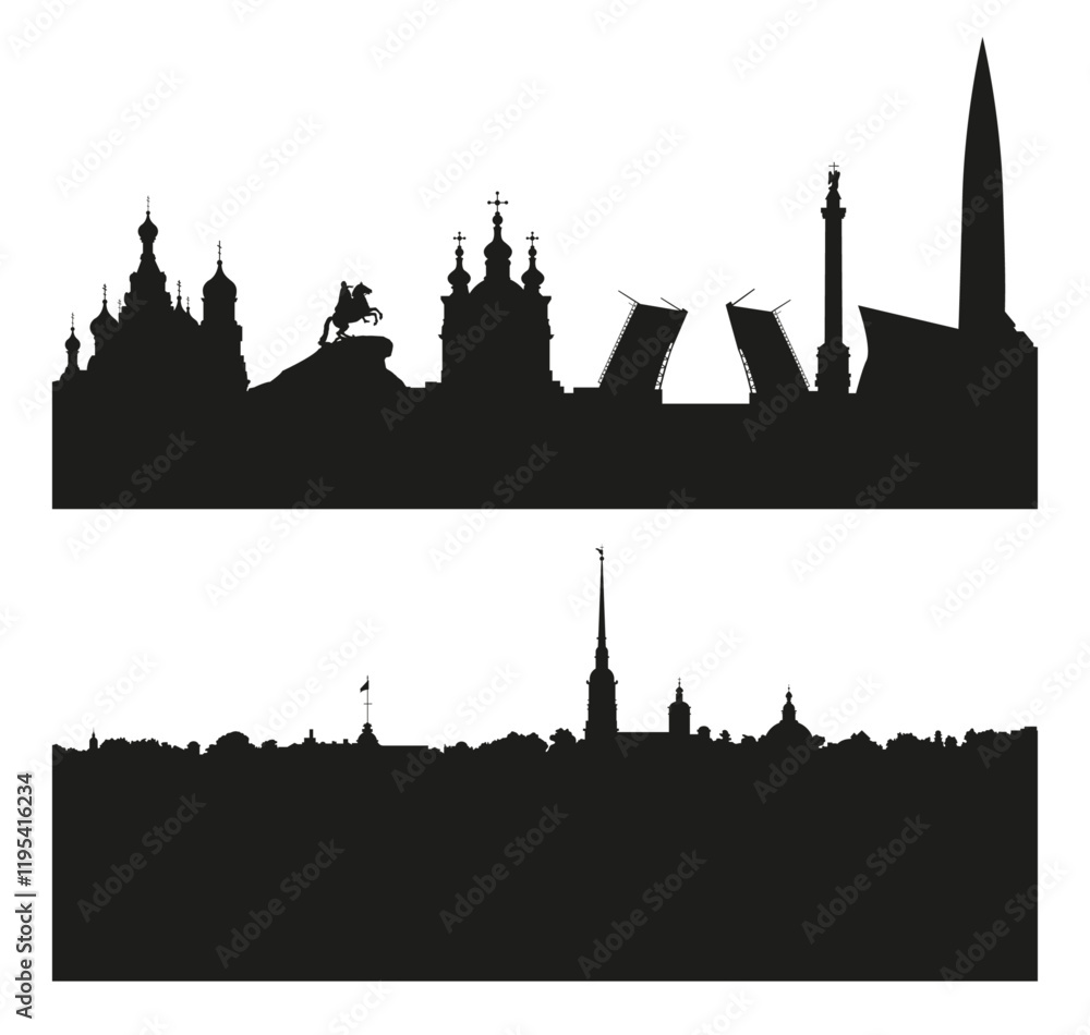Obraz premium St. Petersburg background, panorama, the background is a silhouette, black