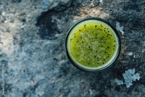 Refreshing Kiwi Smoothie in Glass on Stone photo