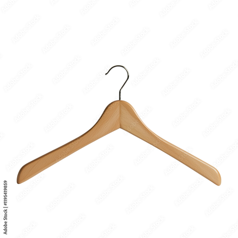Natural wood hanger with shoulder bar displayed on a transparent background, showcasing simplicity and elegance Natural wood hanger with shoulder bar displayed on a transparent background, showcasing simplicity and elegance
