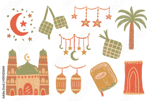 Cute Ramadan Islamic Element Illustration