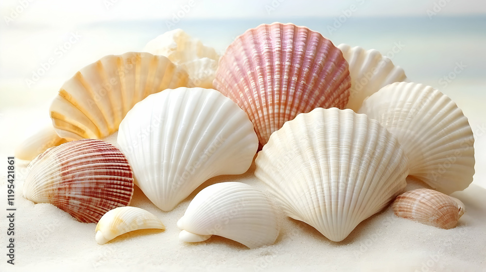 Seashells on Sand Beach Background Illustration Seashells on Sand Beach Background Illustration